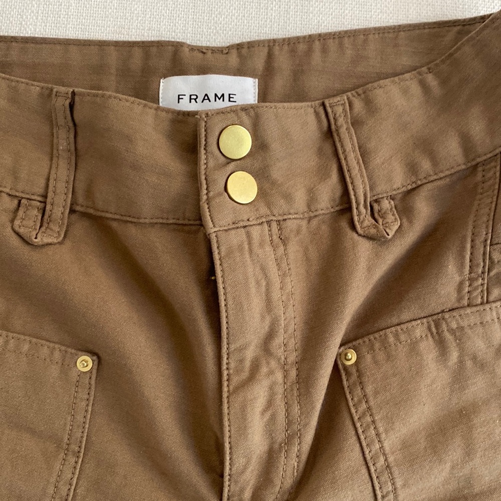 Frame pants, frayed bottom, high waist, brown